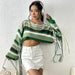 Color-Women Rainbow Striped Fringed Sweater Sexy Ultra Short Cropped Loose Sweater-Fancey Boutique