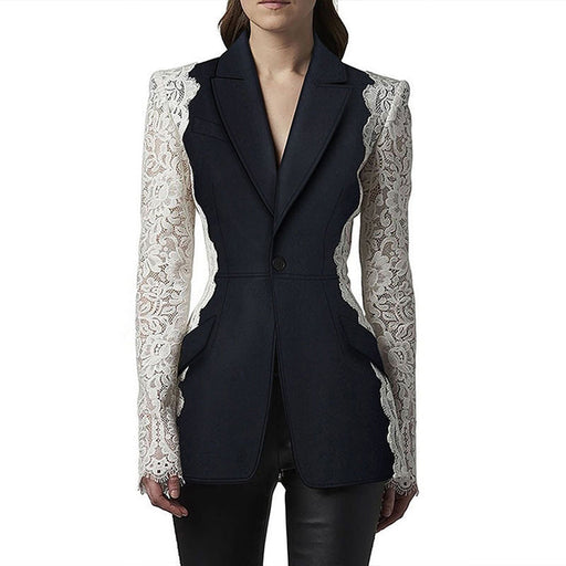 Color-Quality Star Slim Fit One Button Contrast Color Lace Stitching Blazer-Fancey Boutique