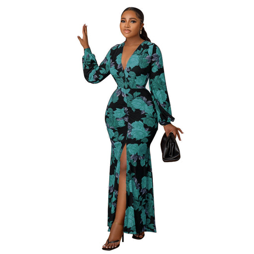 Color-Green-Women Printed Wear Loose Dress-Fancey Boutique