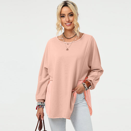Color-Fall Solid Color Loose Sweater Women Casual Frayed Asymmetric Long Sleeved Top for Women-Fancey Boutique