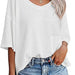 Color-White-Summer Women Clothing V neck Pocket Waffle Casual Short-Sleeved T shirt-Fancey Boutique