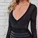 Color-Women Clothing Rhinestone Bandage Dress V neck Bead Mesh See through Sexy Long Sleeve Tight Dress-Fancey Boutique