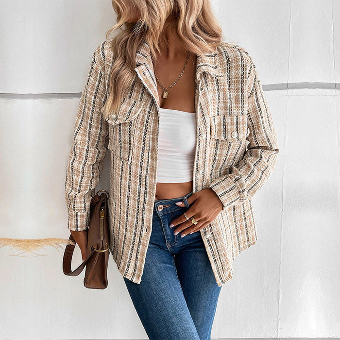 Color-Autumn Winter Women Wear Plaid Shirt Outerwear Women-Fancey Boutique