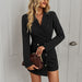 Color-Black-Spring Autumn Office V Neck Buttons Suit Dress-Fancey Boutique