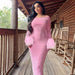 Color-Women Clothing Autumn Solid Color off Shoulder Dress Personality Fur Sleeve Slim Fit Maxi Dress-Fancey Boutique