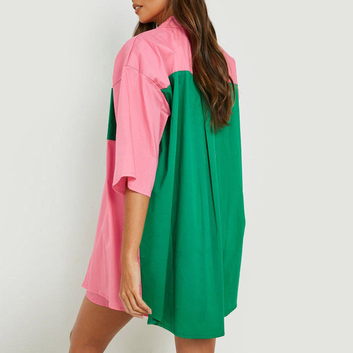 Color-Spring Summer Casual Set Women Color Matching Super plus Size Half Length Sleeve Shirt Top Elastic Waist Shorts Two Piece Set-Fancey Boutique