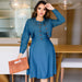 Color-Women Clothing Autumn Winter Long Sleeve Slim Fit Twet Imitation Denim Dress Popular-Fancey Boutique