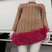 Color-Turtleneck Long Sleeve Sexy Diamond Inlaid Short Women Dress Hem With Pink Feather-Fancey Boutique