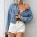 Color-Washed Blue-Women Clothing Loose Short Denim Jacket Autumn-Fancey Boutique