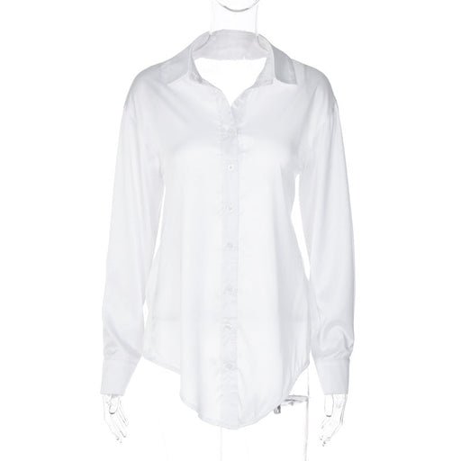 Color-White-Women Clothing Summer Unique Design Backless Iron Chain Decoration Mid Length Shirt-Fancey Boutique