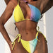 Color-Rainbow Multicolor Sexy Bikini Oblique Shoulder Triangle Bag Swimsuit Swimwear-Fancey Boutique