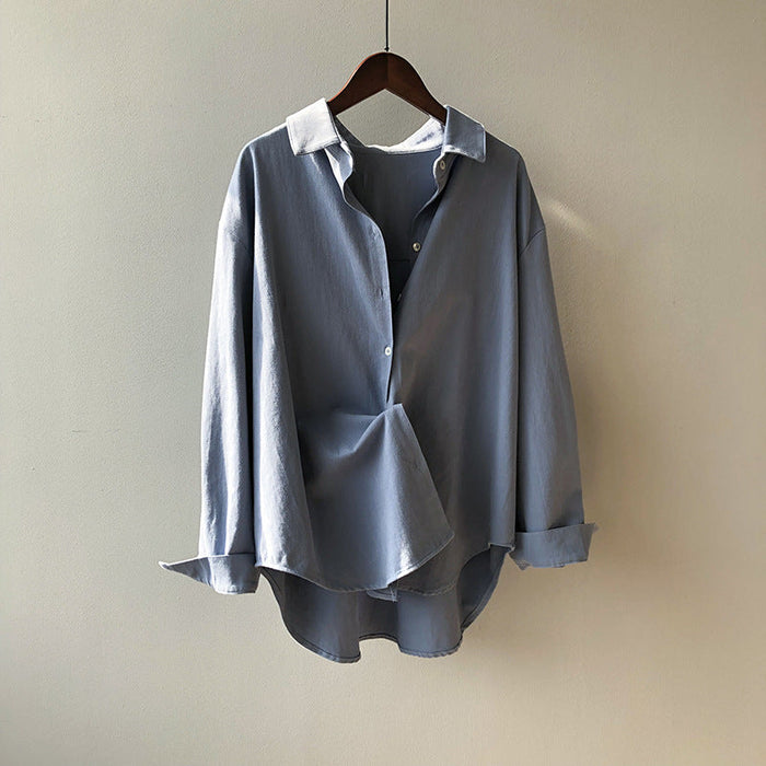 Color-Blue-Simple Graceful Shirt Women Spring Loose Casual Shirt-Fancey Boutique