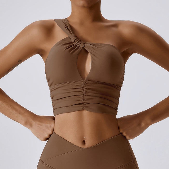 Color-Birch Tea Brown-Nude Feel Quick Drying Yoga Bra Oblique Shoulder Skinny Exercise Top Outdoor Running Fitness Yoga Wear-Fancey Boutique