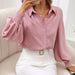 Color-Autumn Women Shirt Collared Lantern Sleeve Solid Color Shirt-Fancey Boutique