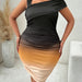 Color-Plus Size Summer Women Clothing Gradient Color Diagonal Collar Dress-Fancey Boutique