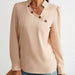 Color-Women Fall Winter V neck Faux Button Bubble Long Sleeve Elegant Blouse Top-Fancey Boutique