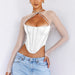 Color-White-Women Clothing Summer Sexy Boning Corset Boning Corset Hollow Out Cutout out See-through Mesh Satin T shirt Top for Women-Fancey Boutique