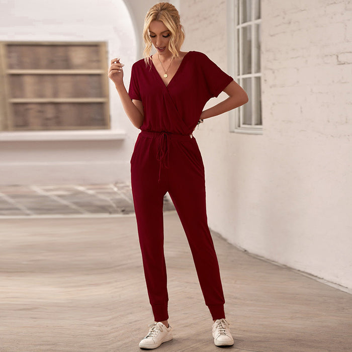 Color-Solid Color Jumpsuit Women Summer New Casual Outdoor Breathable e Trousers Women-Fancey Boutique