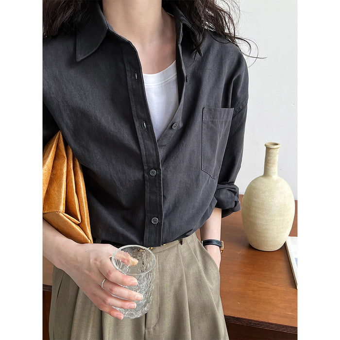 Color-Oxford Cloth Classic Wide Long Sleeved Shirt Women Autumn Office Lazy Outer Wear Casual Overshirt-Fancey Boutique