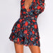 Color-Floral Digital Printing Deep V Plunge Plunge neck Sexy Women Ruffled Long Sleeve Tied Romper-Fancey Boutique