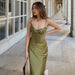 Color-Green-Autumn Sexy Satin Slim Fit Boning Corset Strap Backless Sheath Dress-Fancey Boutique