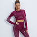 Color-Wine red coat-Fitness Suit Cropped Long Sleeve Sports T shirt Peach Hip Raise High Waist Tight Yoga Trousers-Fancey Boutique