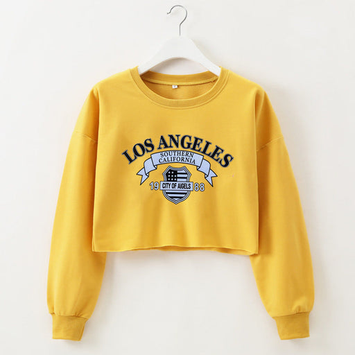 Color-Yellow-Women Clothing Autumn Winter Los Angeles Letter Graphic Printed Short Long-Sleeved Sweater-Fancey Boutique