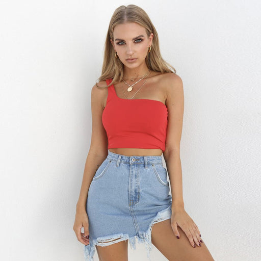 Color-Summer Sexy One-Shoulder Cropped Top Women Summer-Fancey Boutique