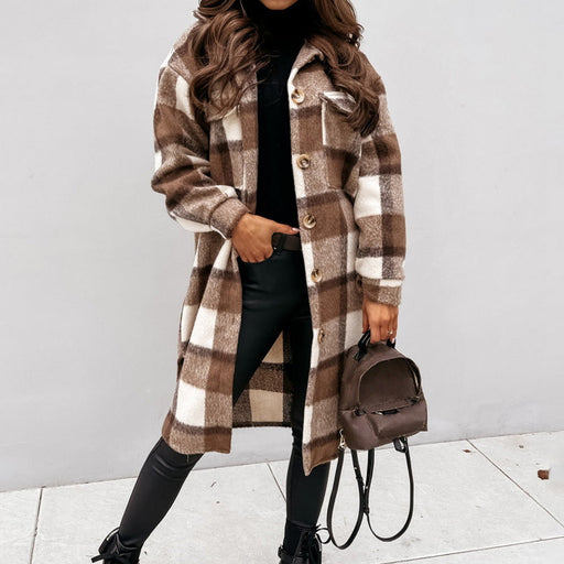 Color-Autumn Winter Long Single Breasted Collared Shacket Woolen Coat-Fancey Boutique