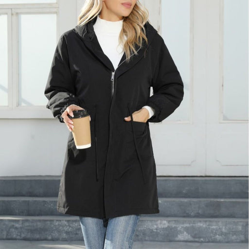 Color-Women Hooded Fleece Trench Coat Mid Length Coat Spring Autumn Women Gore Tex Jacket-Fancey Boutique