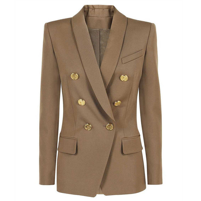 Color-chocolate-Spring Autumn Advanced Women Blazer Classic Green Collar Blazer High Quality-Fancey Boutique