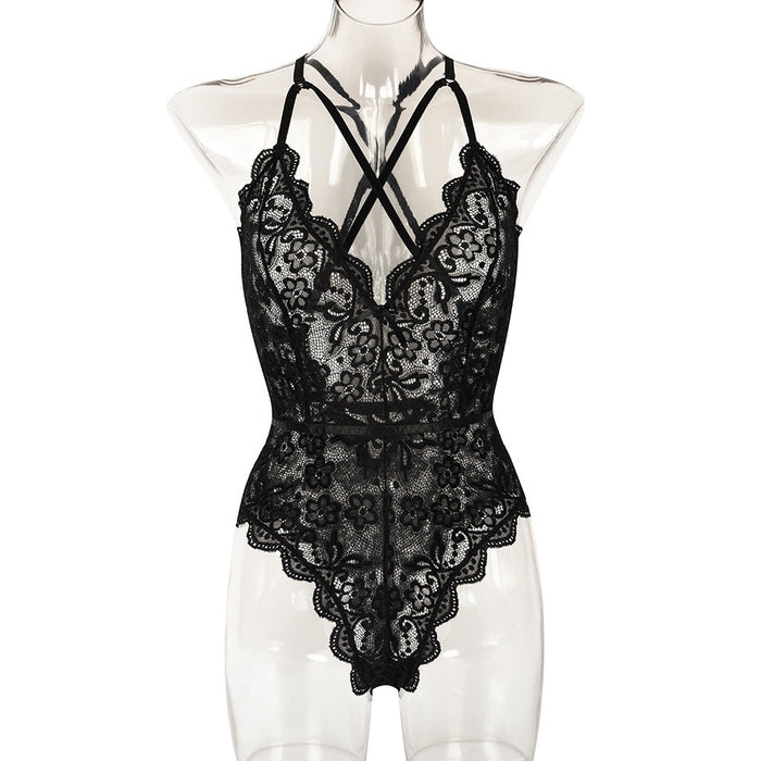 Color-Black-Sexy Jumpsuit Spring Lace Criss Cross Sexy Backless Sexy Jumpsuit-Fancey Boutique