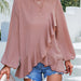 Color-Spring Summer Solid Color Ruffles Lantern Sleeve Irregular Asymmetric Top-Fancey Boutique