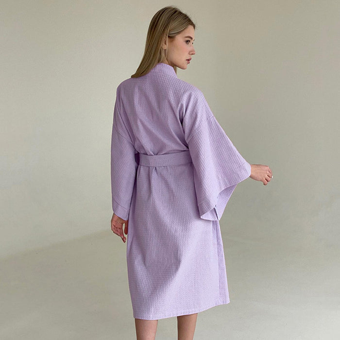 Color-Autumn Light Luxury Waffle Loose Long Robe Hotel Bathrobe French Purple Women Homewear-Fancey Boutique