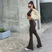 Color-Round Neck Long Sleeve Short Top High Waist Straight Bootcut Pants Autumn Casual Sets-Fancey Boutique