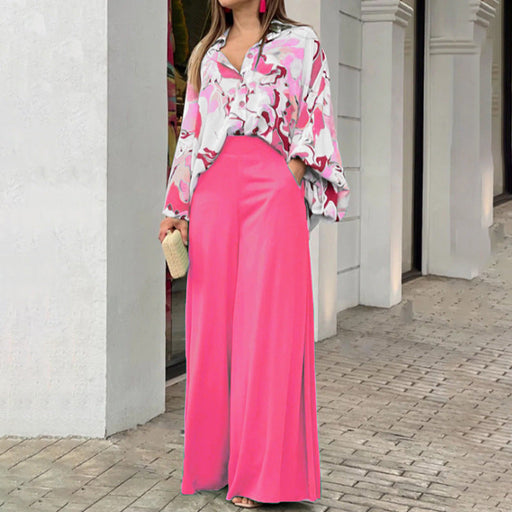 Color-Pink-Women Clothing Summer Floral Print Shirt Two Piece Set Elegant Casual Set-Fancey Boutique