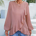Color-Lotus root starch color-Spring Summer Solid Color Ruffles Lantern Sleeve Irregular Asymmetric Top-Fancey Boutique