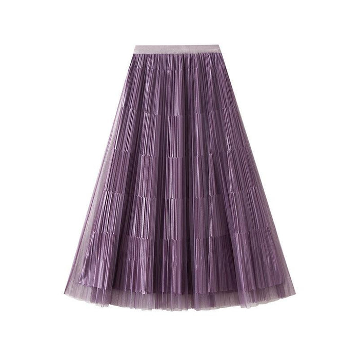 Color-High End Mesh Pleated Skirt Women Front Back Wear Western A line Skirt College Slimming-Fancey Boutique