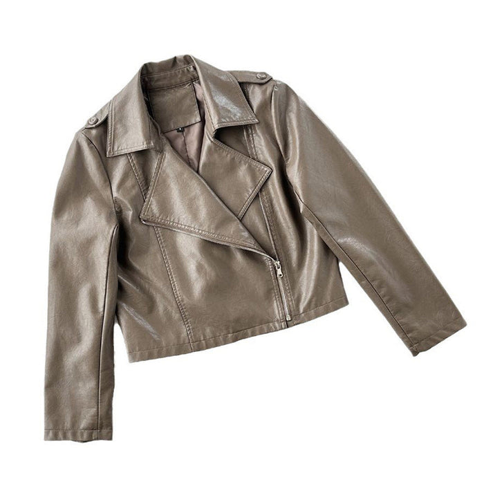 Color-Faux Leather Small Leather Coat Women Short Motorcycle Slim Leather Jacket Spring Autumn Slim Motorcycle Clothing-Fancey Boutique