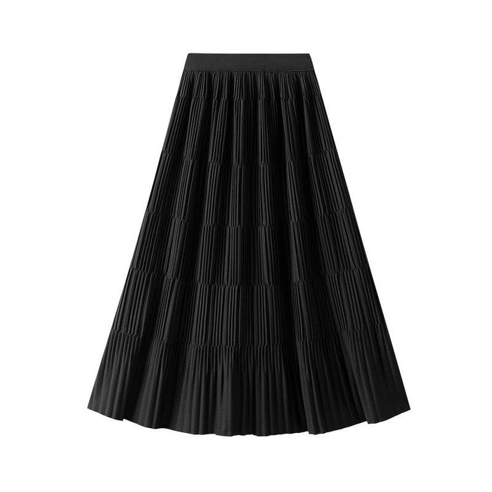 Color-Mid Length Pleated Draping Skirt for Women Autumn Winter A line High Waist Skirt-Fancey Boutique