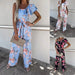 Color-Summer Loose Lace-up Printed Jumpsuit-Fancey Boutique