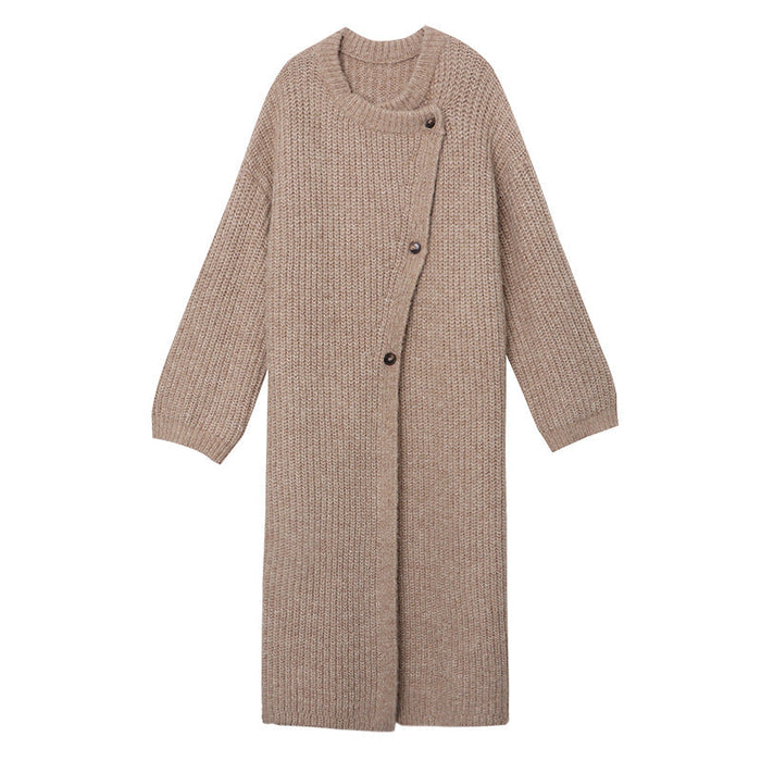 Color-Advanced Idle Early Autumn Rabbit Sheep Hair Combination Thick Knitted Cardigan Baggy Coat Long-Fancey Boutique