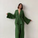 Color-Green-Fall French Loose Nightgown Trousers Double Layer Gauze Women Pajamas Solid Color Cotton Absorbent Moisture Wicking Clothing-Fancey Boutique