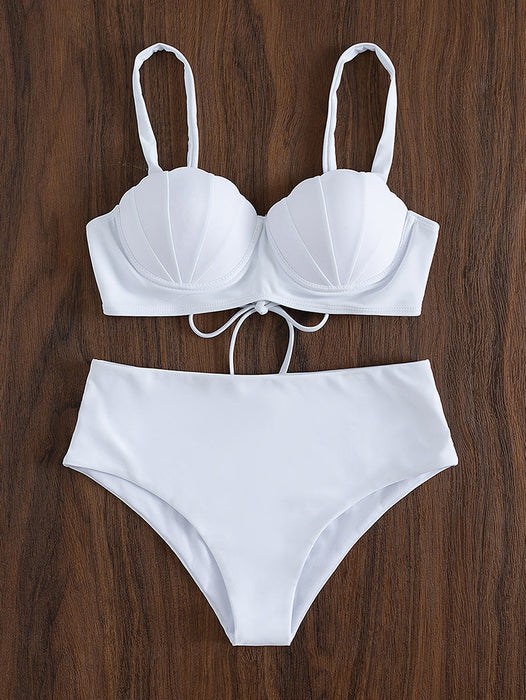 Color-White-Mermaid Sexy Bikini Swimsuit Solid Color Underwire Shell Split Swimsuit-Fancey Boutique