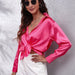 Color-Coral Red-Satin Shirt Women Satin Artificial Silk Long Sleeve Shirt-Fancey Boutique