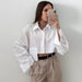 Color-Autumn Cropped Asymmetric Stitching Casual Dignified Sense of Design Short Model in White Color Shirt Women Clothing-Fancey Boutique