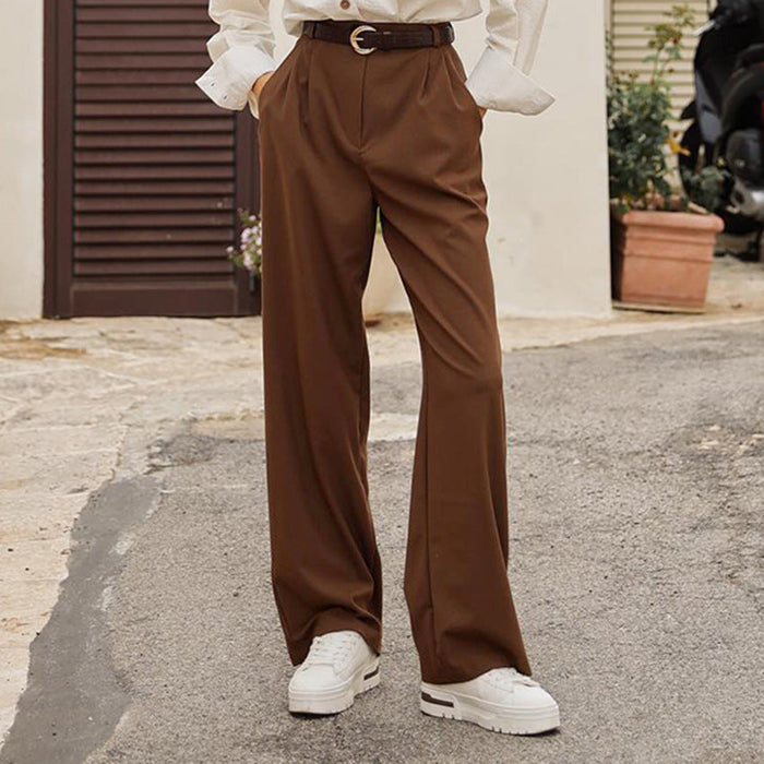 Color-Brown-Autumn Winter Women Casual High Waist Straight Pants Pocket Office Retro Work Pant Women-Fancey Boutique