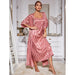 Color-Light Red-Sling Pajamas Women Two Piece Set Long Robe Silk High Grade Home Wear Set-Fancey Boutique