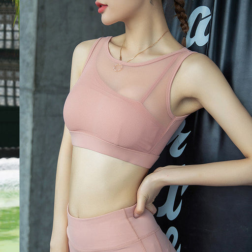 Color-Pink-Sports Underwear Women Shockproof Push-up Mesh Backless Bra Women Quick Drying Fitness Yoga Wear Vest Summer Thin-Fancey Boutique