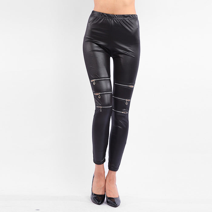 Color-Elastic Waist Cropped Pants All Match Black Skinny Slim Looking Ripped Zipper Sexy Women Clothing Pants-Fancey Boutique